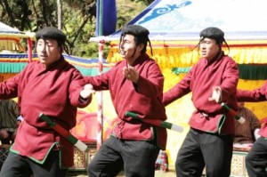Brokpas from Merak-Sakteng perform a traditional dance