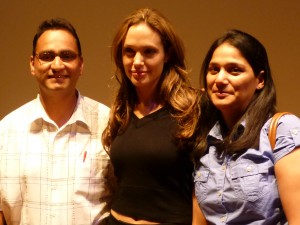 Khagendra (right) with the UNHCR good-will ambassador (middle) and his wife, Ganga
